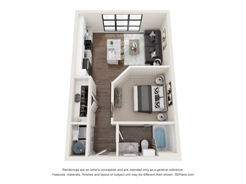 Floor plan for studio, 1 bath, 600 sqft
